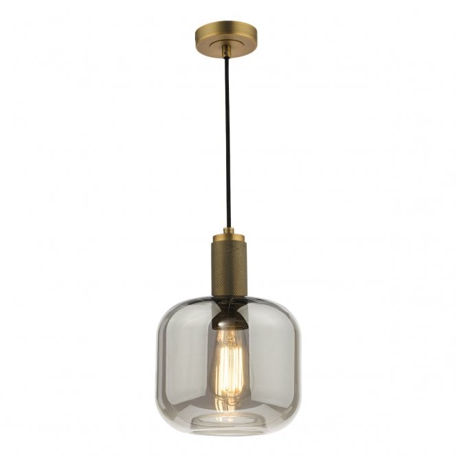 NIKOLAS Ceiling Pendant Natural Solid Brass | Smoked Glass Shade