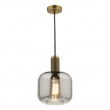 Ceiling Pendant Natural Solid Brass | Smoked Glass Shade