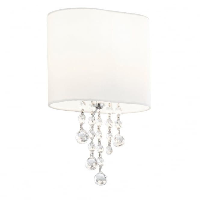 NINA chrome wall light with white shade and crystal glass beads