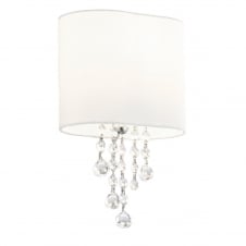 decorative design wall light with white shade and crystal droplets
