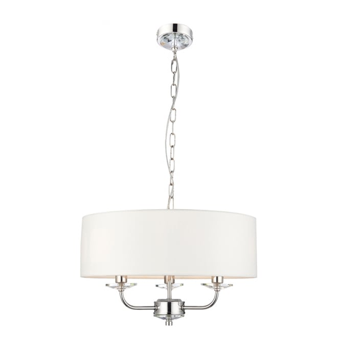NIXON 3 light nickel ceiling pendant with white surround shade