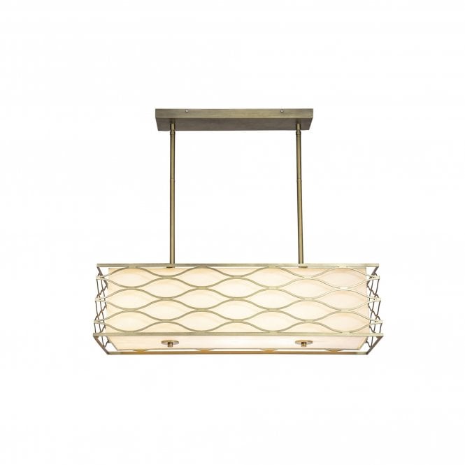 NOCTURNE Rectangle Pendant Convertible To Semi Flush | 5 Light | Aged Gold Cream Fabric Shade