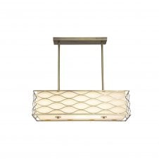 NOCTURNE Rectangle Pendant Convertible To Semi Flush | 5 Light | Aged Gold Cream Fabric Shade