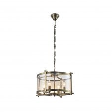 NOLAN Single Medium Pendant 4 Light E14 Antique Brass/Amber Glass