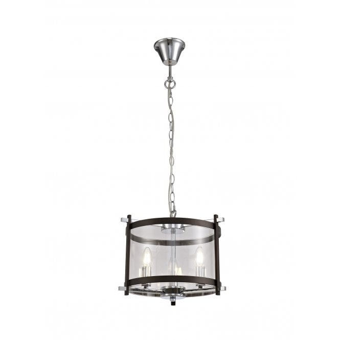 NOLAN Single Small Pendant 3 Light E14 Black/Polished Chrome/Clear Glass