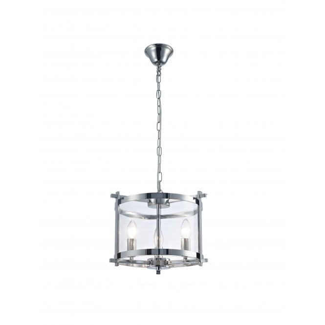 NOLAN Single Small Pendant 3 Light E14 Polished Chrome/Clear Glass