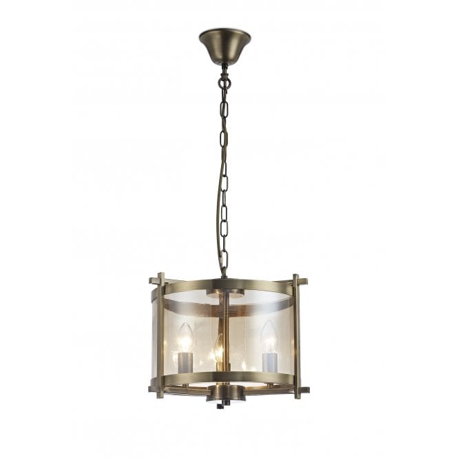 NOLAN Single Small Pendant 4 Light E14 Antique Brass/Amber Glass