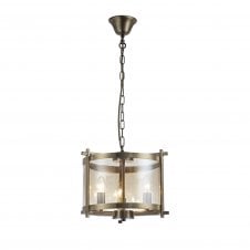 NOLAN Single Small Pendant 4 Light E14 Antique Brass/Amber Glass