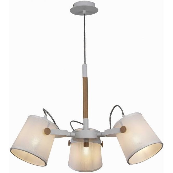 NORDICA II 3 light pendant white and beech wood accents