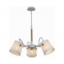 NORDICA II 3 light pendant white and beech wood accents