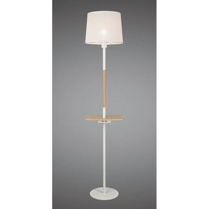 NORDICA II floor lamp with USB in white and beech finish