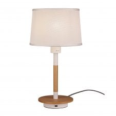 NORDICA II table lamp with USB white and beech finish