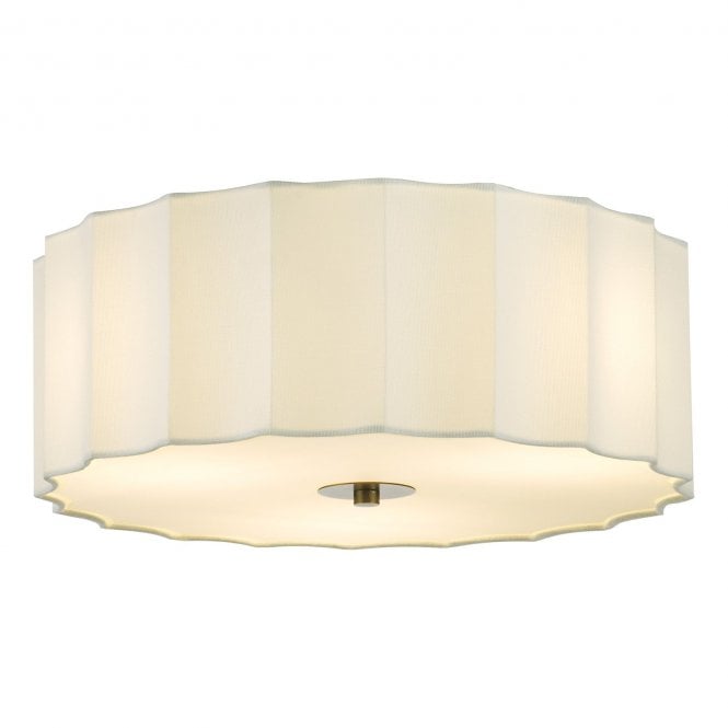 Noura 3 Light Flush Ceiling Light - Ivory Linen and White Diffuser Shade