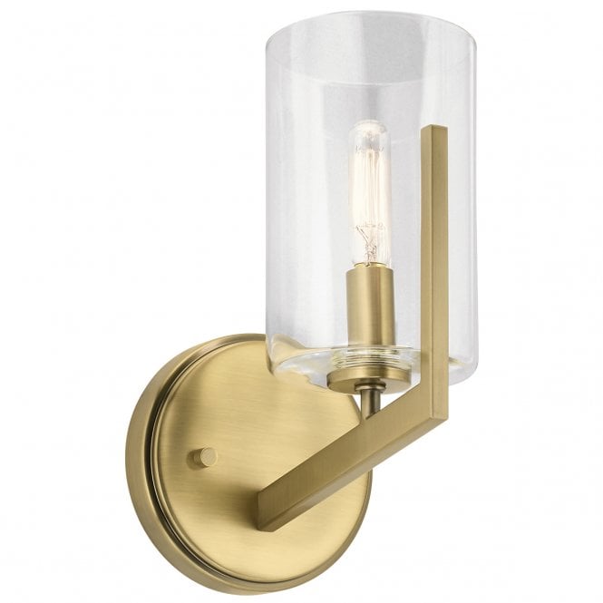 NYE 1 Light Wall Light in Brushed Natural Brass w/ Clear Glass