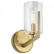 NYE 1 Light Wall Light in Brushed Natural Brass w/ Clear Glass