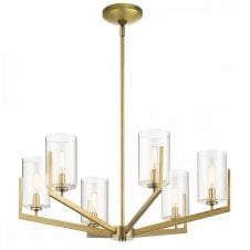 NYE 6 Light Chandelier in Brushed Brass with Clear Glass Shades