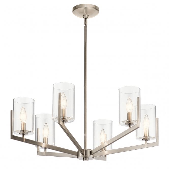 NYE 6 Light Chandelier in Classic Pewter with Clear Glass Shades