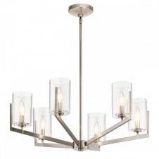 NYE 6 Light Chandelier in Classic Pewter with Clear Glass Shades