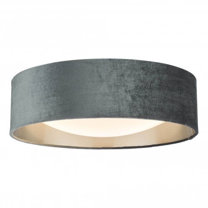 NYSA 2 Light Flush Ceiling Light with Velvet Dark Grey Shade | 40cm