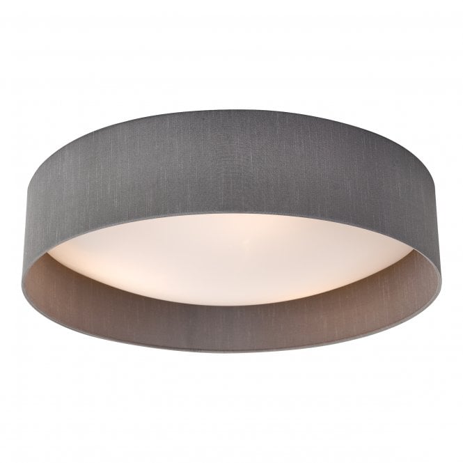 NYSA 3 Light Flush Ceiling Light - Grey Faux Silk 60cm