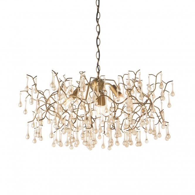 OASIS Chandelier in Aged Gold with Glass Droplets