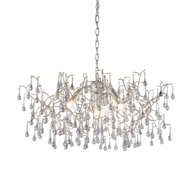 OASIS Chandelier in Aged Silver with Smoke Tinted Glass Droplets