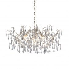 OASIS Chandelier in Aged Silver with Smoke Tinted Glass Droplets