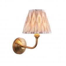 Obelisk Arc Brass Wall Light with Ikat Shade in Neutral