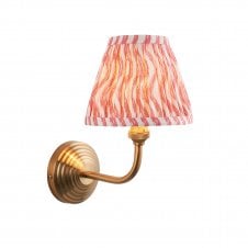 Obelisk Arc Brass Wall Light with Ripple Shade in Coral Pink