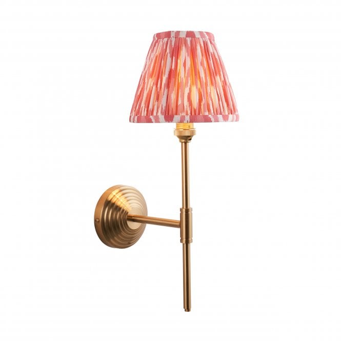 Obelisk T Bar Brass Wall Light with Ikat Shade in Coral Pink