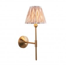 brass t bar wall light with ikat shade in neutral cream