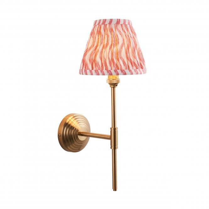 Obelisk T Bar Brass Wall Light with Ripple Shade in Coral Pink