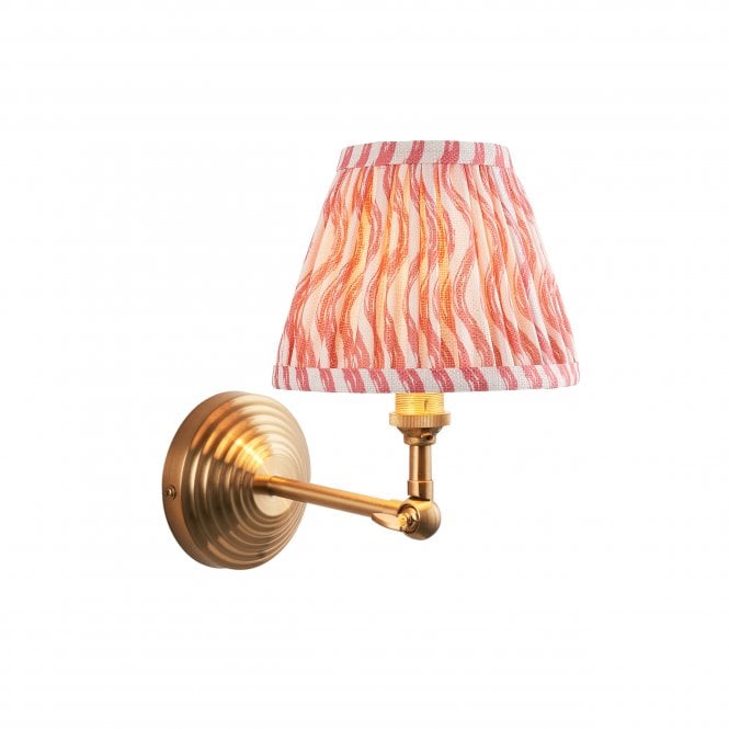 Obelisk Wing Brass Wall Light with Ripple Shade in Coral Pink