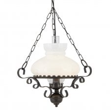 OIL LANTERN traditional rustic replica lantern with opal glass shade