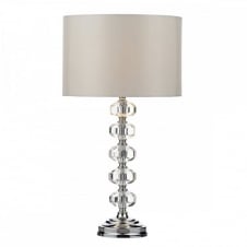 modern crystal glass and chrome table lamp with ivory shade