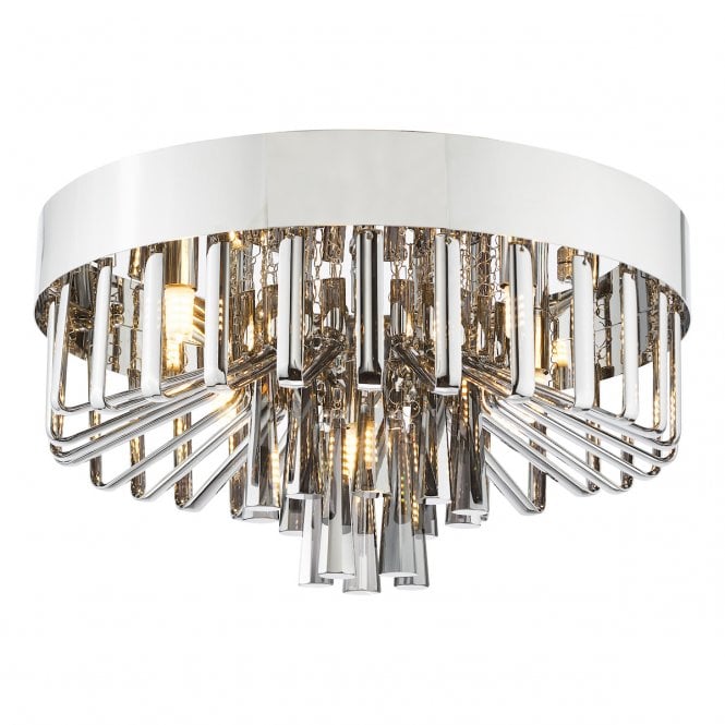 Olin 5 Light Flush in Polished Chrome with Smoked Glass