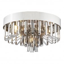 polished chrome flush ceiling light with smoked glass