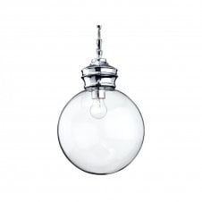 OMAR 1 Light Globe Ceiling Pendant Chrome with Clear Glass