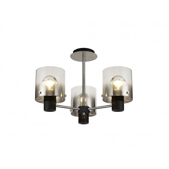 OMBRE 3 Light Semi-Flush Ceiling Light with Black Glass Shades