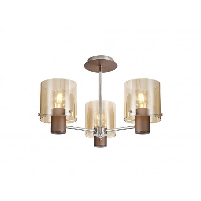 OMBRE 3 Light Semi-Flush Ceiling Light with Mocha Ombre Glass Shades