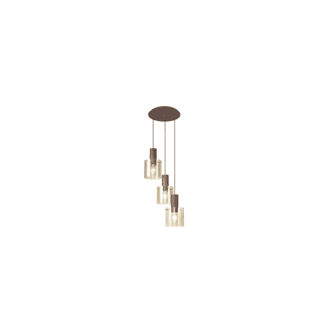 Ombre 3 Light Spiral Cluster Pendant in Mocha with Ombre Glass