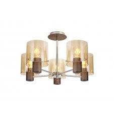 5 light semi flush ceiling light in modern glass and wood