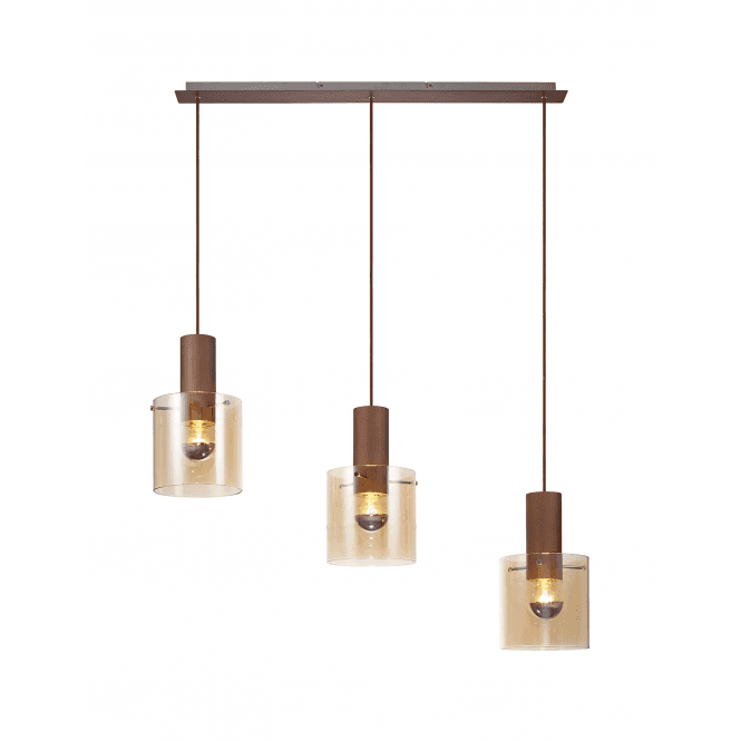 OMBRE Linear Pendant 3 Light Ceiling Pendant Bar Mocha and Clear Glass Ombre Style