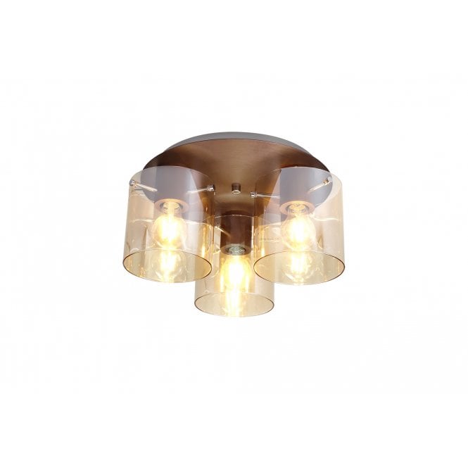 OMBRE Mocha 3 Light Flush Ceiling Light with Clear Fade Glass