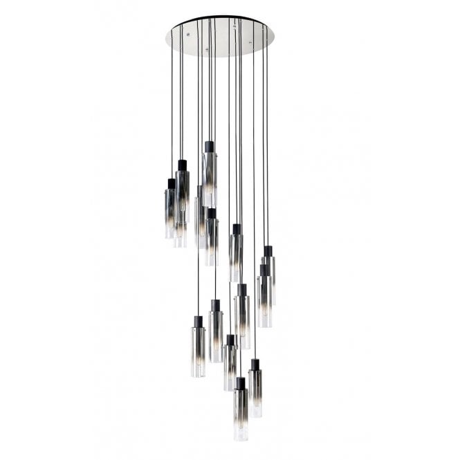 OMBRE Slim 15 Light Ceiling Pendant Cluster in Black with Clear Fade Glass
