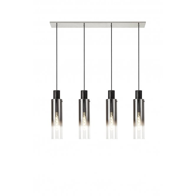 OMBRE Slim 4 Light Ceiling Pendant Bar in Black with Clear Fade Glass