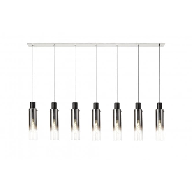 OMBRE Slim 7 Light Ceiling Pendant Bar in Black with Clear Fade Glass