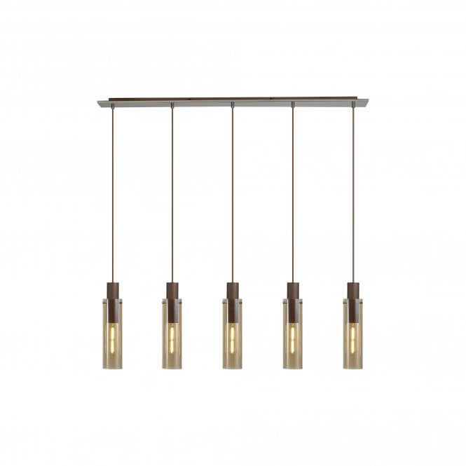 OMBRE Slim Linear Pendant | 5 Light Adjustable | Mocha and Amber Glass