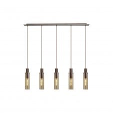 OMBRE Slim Linear Pendant | 5 Light Adjustable | Mocha and Amber Glass