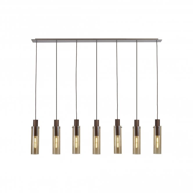 OMBRE Slim Linear Pendant | 7 Light Adjustable | Mocha and Amber Glass